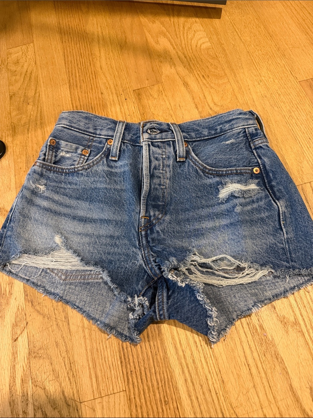 Levi's Distressed Light Blue Denim Cutoff Shorts